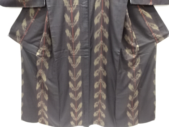  アンティーク　縞に抽象模様織出し銘仙着物